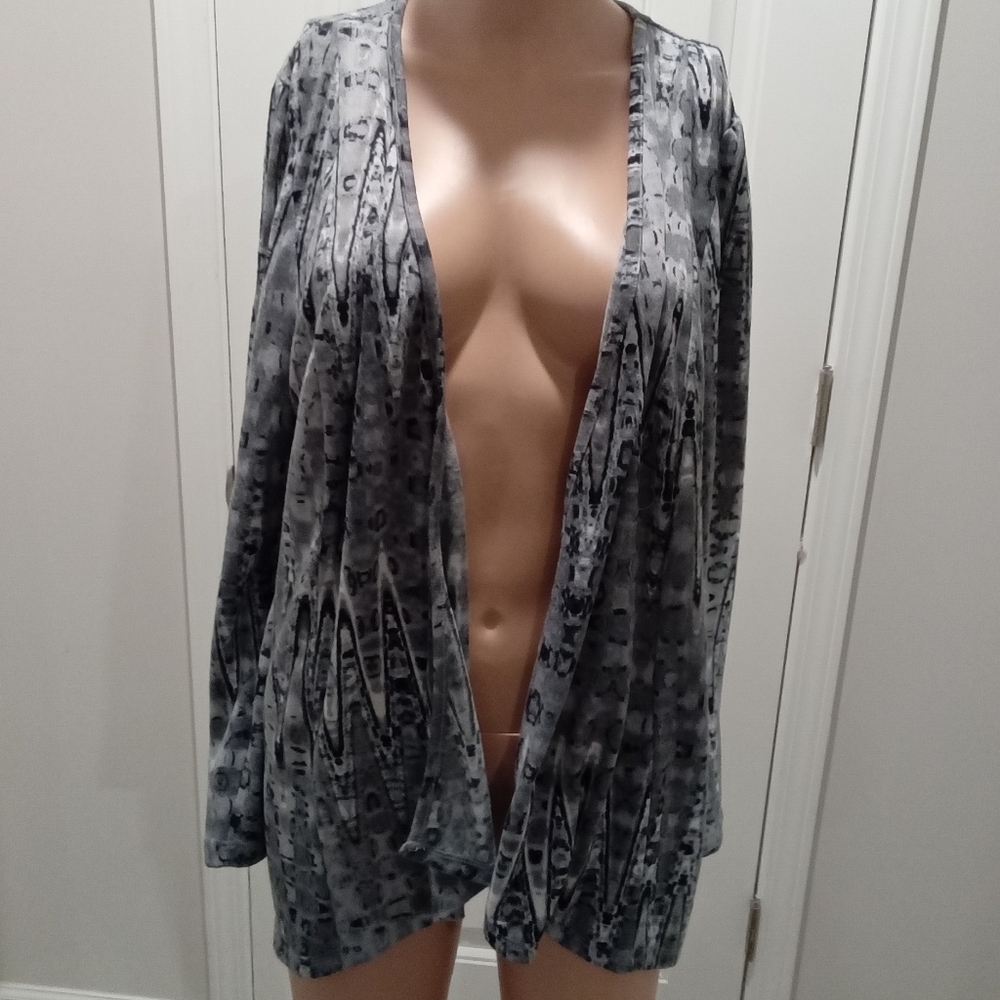 Kim Rogers Plus Size 1X Gray Textured Open Front Cardigan Sweater